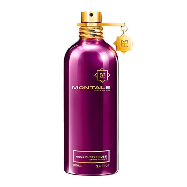 Montale Aoud Purple Rose EDP 100ml bottle with a deep rose and oud background.