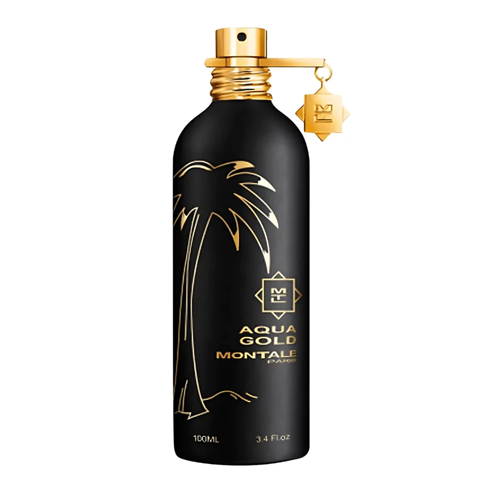 Montale Aqua Gold Edp 100Ml Bottle With A Sunny, Floral Background, Highlighting Jasmine And Musk Notes.