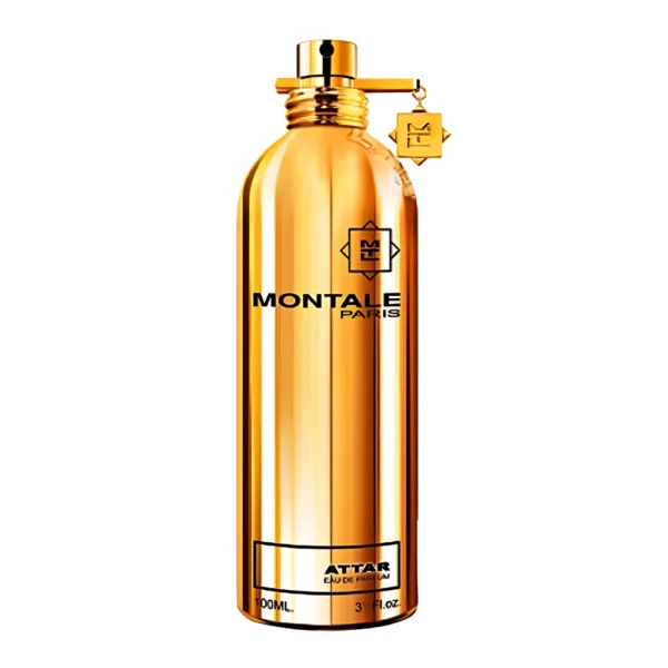 Montale Attar EDP Unisex 100ml bottle with a rich, oriental background, highlighting rose and sandalwood notes.