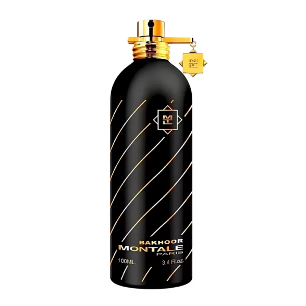 Montale Bakhoor EDP Unisex 100ml bottle with a smoky, mystical background, highlighting sandalwood and amber notes.