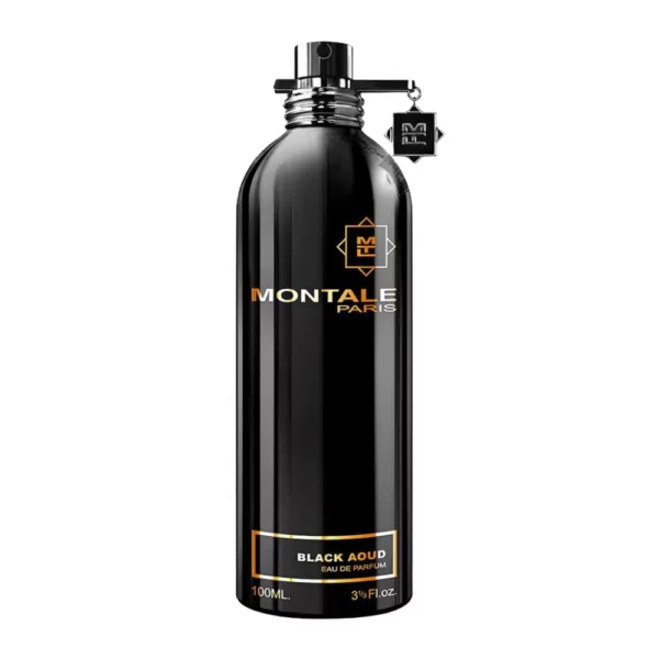 Montale Black Aoud EDP 100ml bottle with a dark, elegant background, highlighting oud and rose notes.