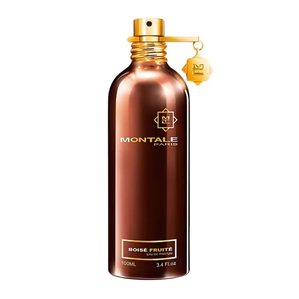 Montale Boise Fruite EDP 100ml bottle with a vibrant, green background, highlighting bergamot and vetiver notes.