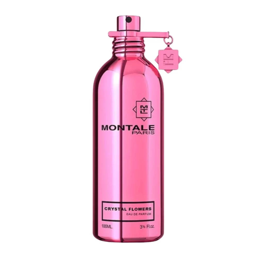 Montale Crystal Flowers Edp 100Ml Bottle With A Soft Floral Background, Highlighting Rose And Mandarin Notes.