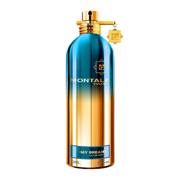 Montale Day Dreams EDP 100ml bottle with a tropical-inspired background, highlighting jasmine and coconut notes.