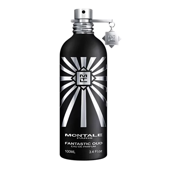 Montale Fantastic Oud EDP 100ml bottle with a warm, earthy background, highlighting oud and leather notes.