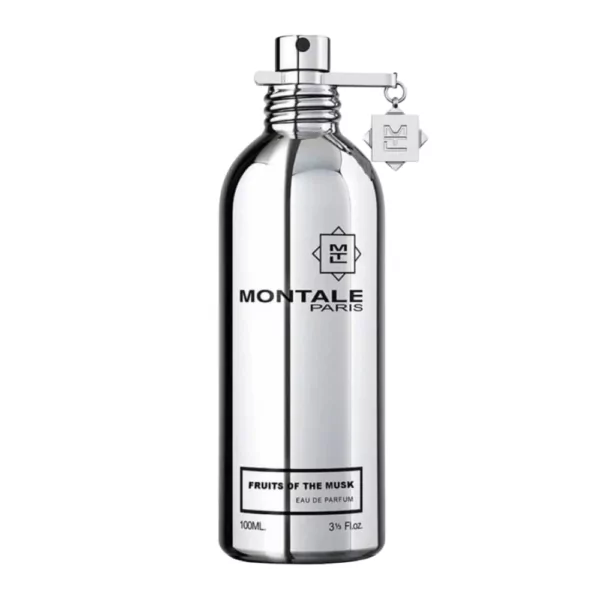 Montale Fruits of the Musk EDP 100ml bottle with a fresh, fruity background, highlighting citrus and berry notes.