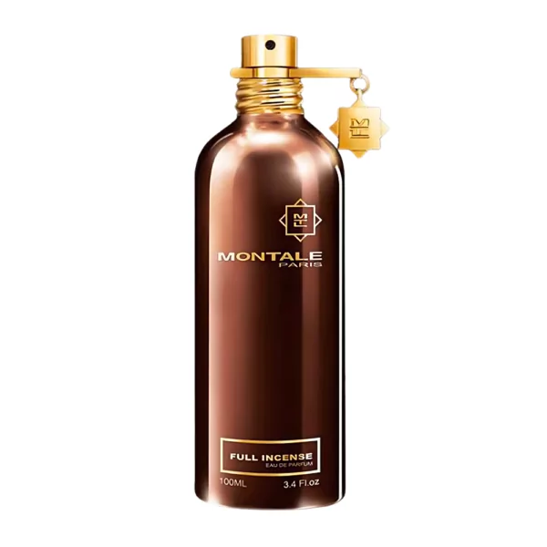 Montale Full Incense EDP 100ml bottle on a rustic, smoky background, highlighting cedar and patchouli notes.