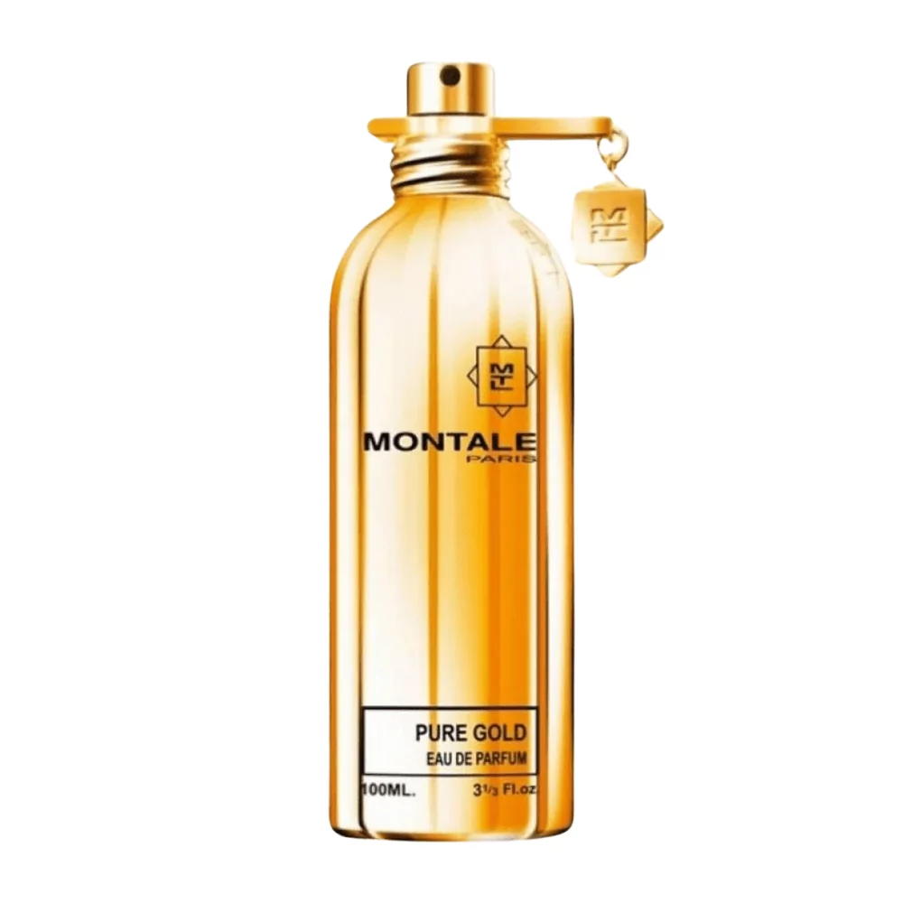 Montale Pure Gold Edp 100Ml Bottle With A Vibrant, Floral Background, Highlighting Orange Blossom And Musk Notes.