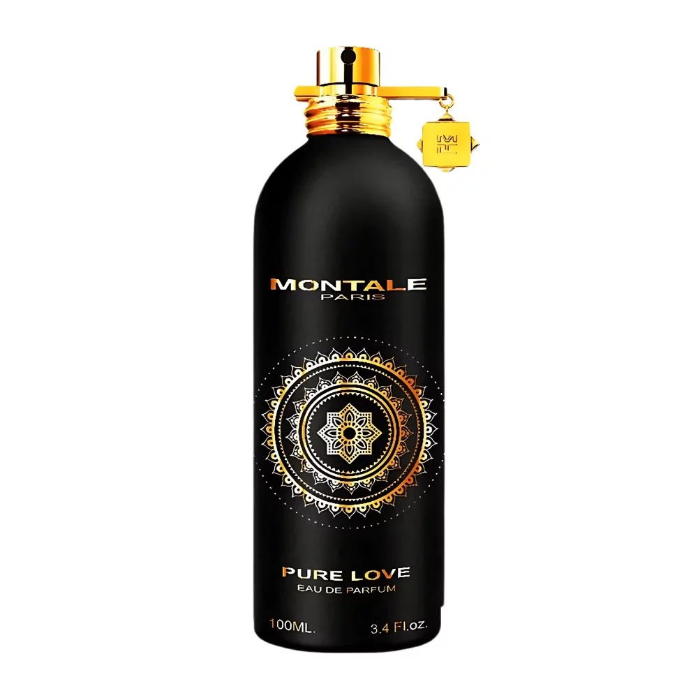 Montale Pure Love Edp 100Ml Bottle With A Warm, Floral Background, Highlighting Rose And Sandalwood Notes.