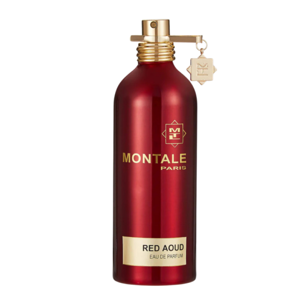 Montale Red Aoud EDP 100ml bottle with a rich, spicy background, highlighting rose and oud notes.