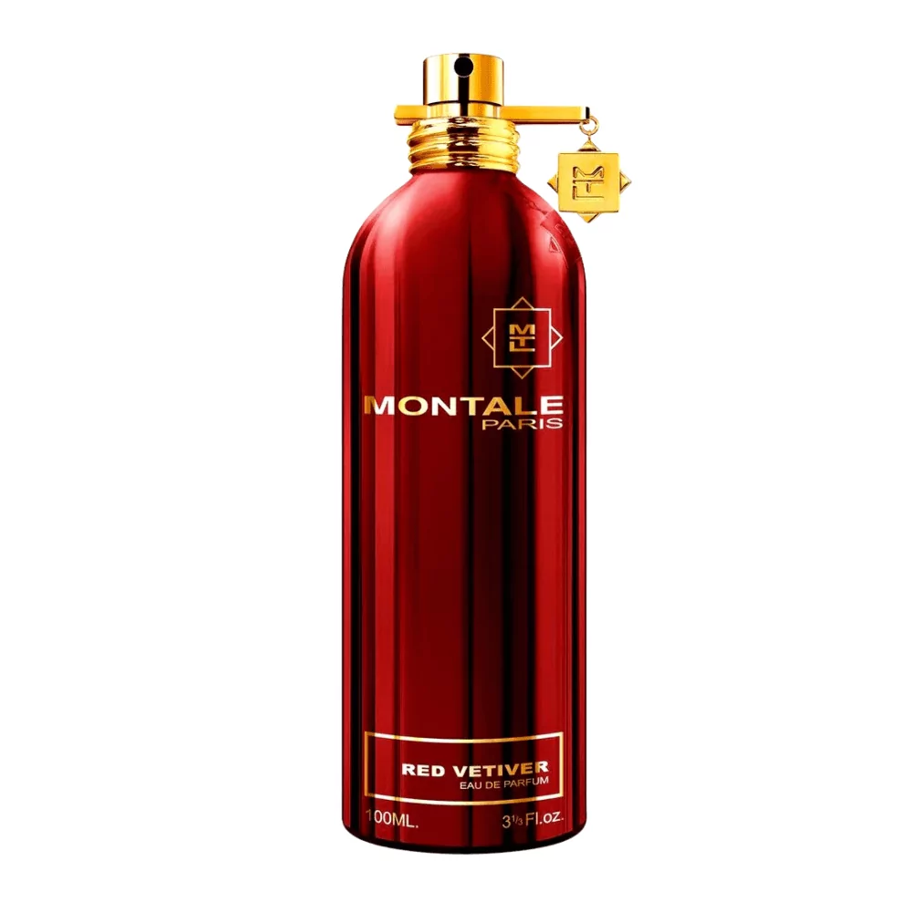 Montale Red Vetiver Edp 100Ml Bottle With A Warm, Earthy Background, Highlighting Vetiver And Spice Notes.