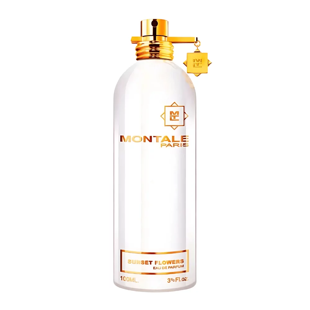 Montale Sunset Flowers Edp Unisex 100Ml Bottle With A Backdrop Of Fresh Green Fields And Violet Blossoms.