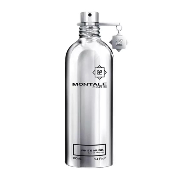 Montale White Musk EDP 100ml bottle with a soft, floral background, highlighting violet and musk notes.