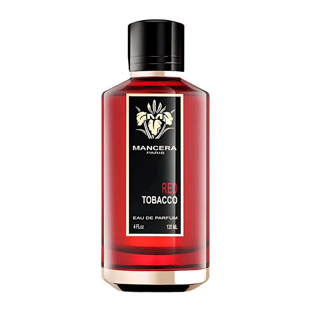 Mancera Red Tobacco Edp 120Ml Bottle With A Warm, Smoky Background, Highlighting Tobacco And Oud Notes.