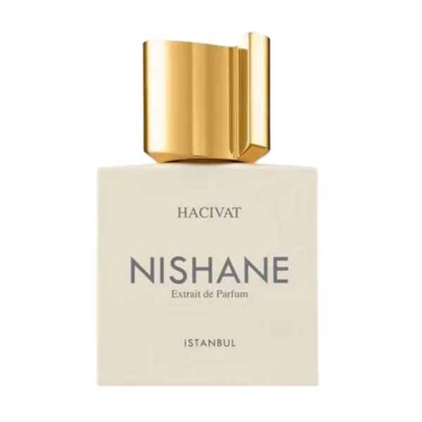 Nishane Hacivat Extrait de Parfum 50ml bottle on a minimalist background, highlighting notes of pineapple, bergamot, and oakmoss.