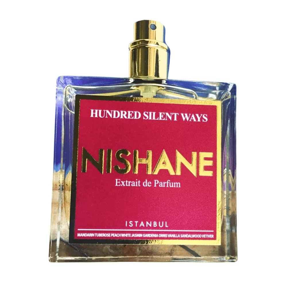 Nishane Hundred Silent Ways Extrait De Parfum 50Ml Bottle On A Soft, Elegant Background, Highlighting Notes Of Jasmine, Vanilla, And Sandalwood.