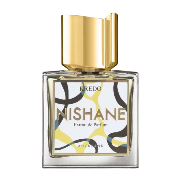 Nishane Kredo Extrait 100ml bottle with a rich, floral background highlighting oud and osmanthus notes.