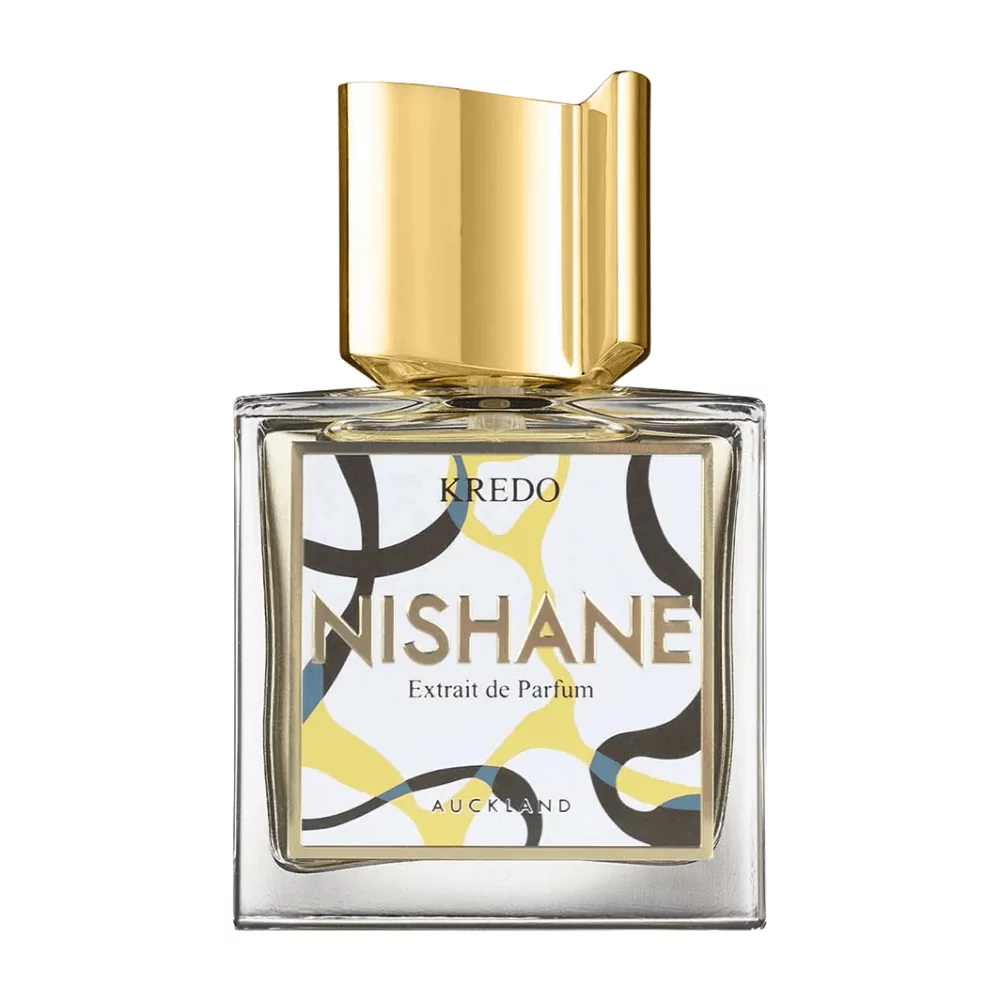 Nishane Kredo Extrait 100Ml Bottle With A Rich, Floral Background Highlighting Oud And Osmanthus Notes.