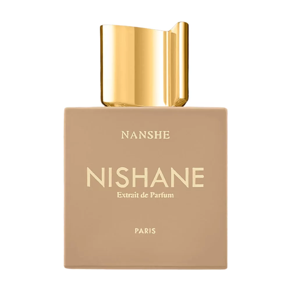 Nishane Nanshe Extrait 100Ml Bottle With A Soft, Floral-Themed Background, Highlighting Its Rose And Musk Notes.