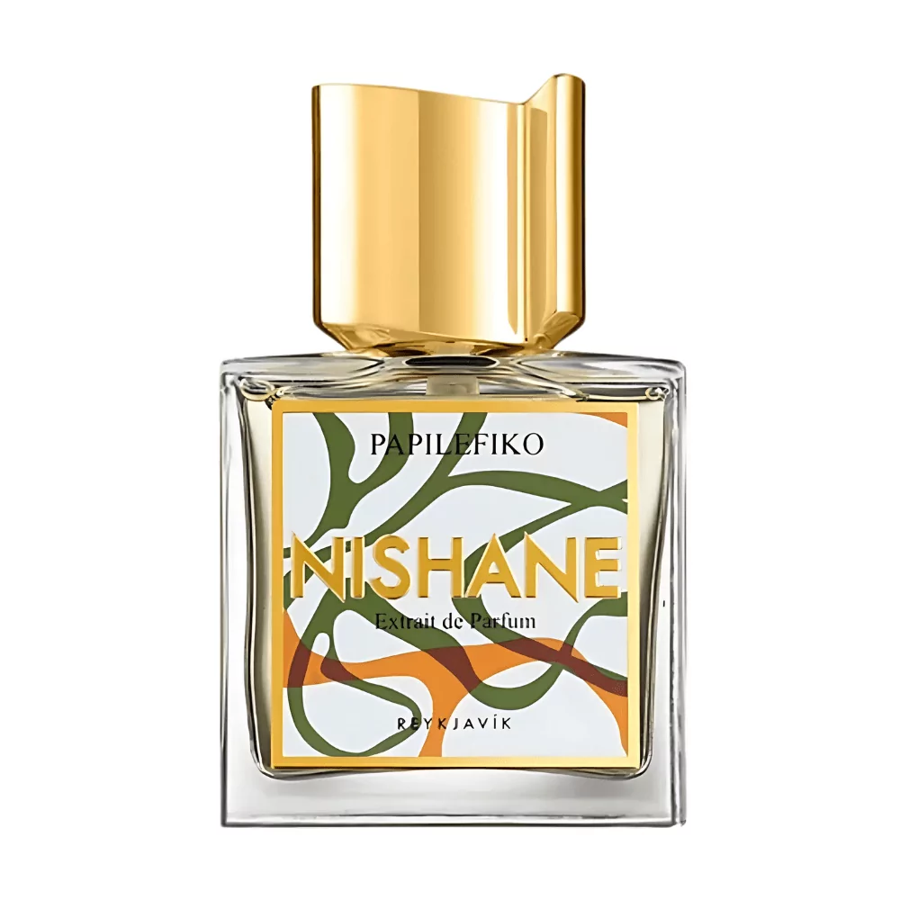 Nishane Papilefiko Extrait 50Ml Bottle With A Fresh Background Highlighting Lavender And Moss Notes.