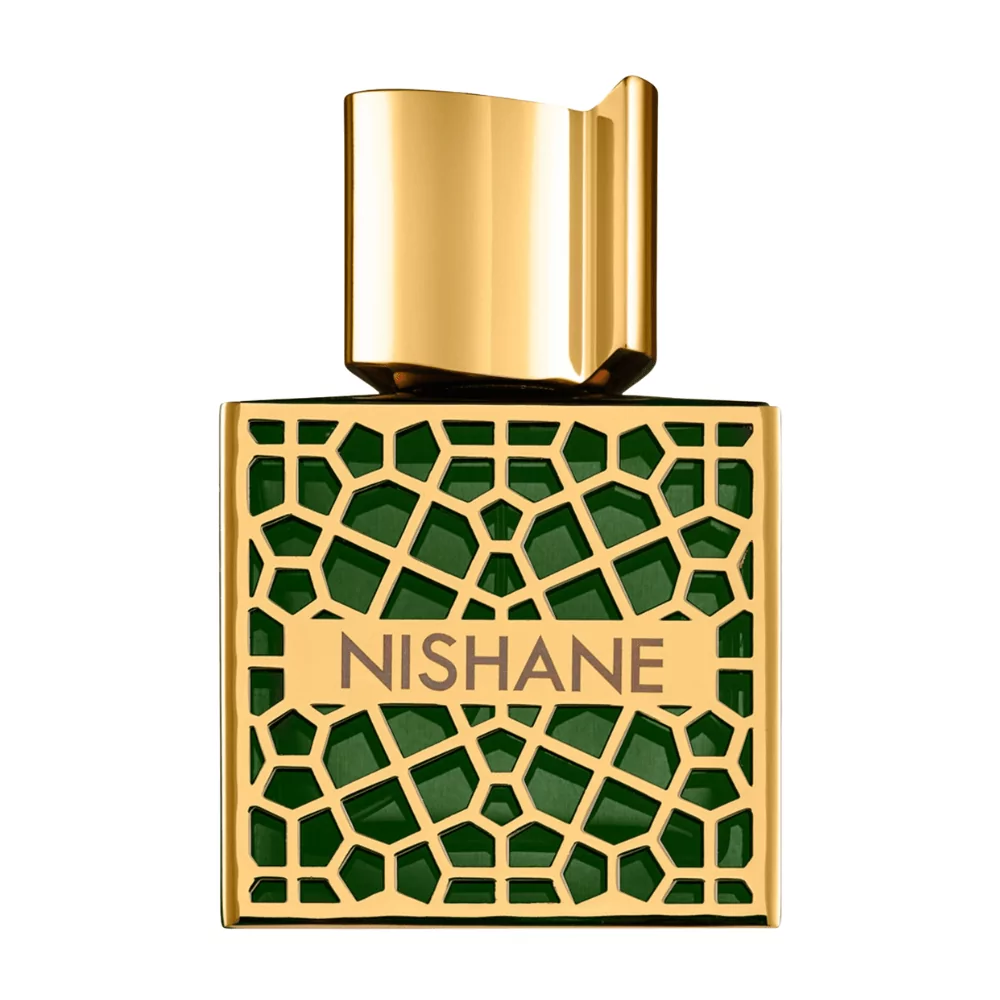 Nishane Shem Extrait 50Ml Bottle Against A Glowing Background, Highlighting Its Rose, Amber, And Leather Notes.