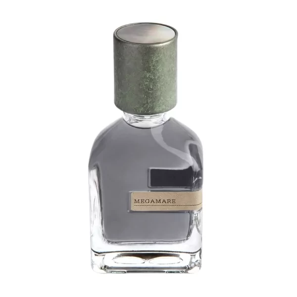 Orto Parisi Megamare EDP Unisex 50ml bottle with a marine-inspired background, highlighting seaweed and ambroxan notes.