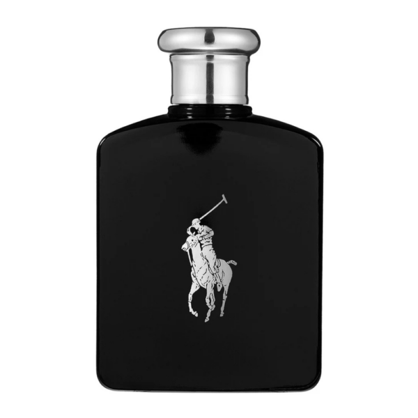 Ralph Lauren Polo Black Eau de Toilette 125ml bottle with rich notes of iced mango, tonka bean, and patchouli for a bold, elegant fragrance.