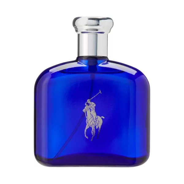 Ralph Lauren Polo Blue Eau de Toilette 125ml bottle with fresh melon, aquatic, and suede notes for a clean, refreshing scent.