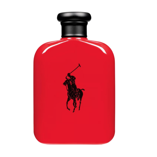 Ralph Lauren Polo Red Eau de Toilette 125ml bottle, featuring notes of cranberry, red saffron, and cedarwood for a bold, fiery scent.