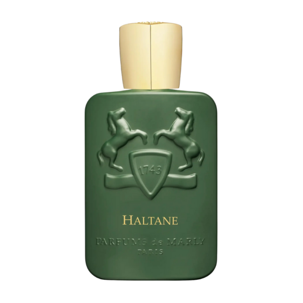 Parfums de Marly Haltane EDP 125ml bottle against a luxurious background, highlighting oud and lavender notes.