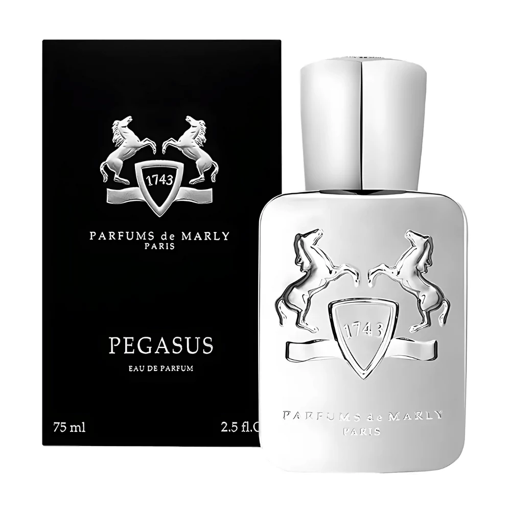 Parfums De Marly Pegasus Edp 75Ml Bottle Against An Elegant, Refined Background, Showcasing Almond And Lavender Notes.