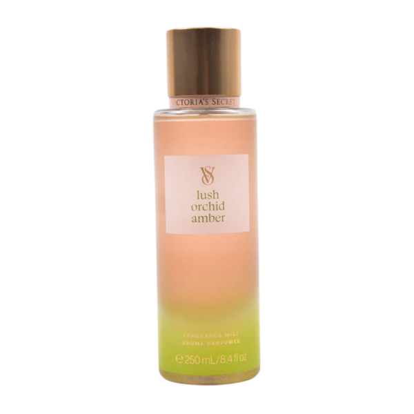 Victoria's Secret Lush Orchid Amber Body Mist in a 250ml bottle, featuring floral orchid, jasmine, and warm amber notes for a sophisticated fragrance.