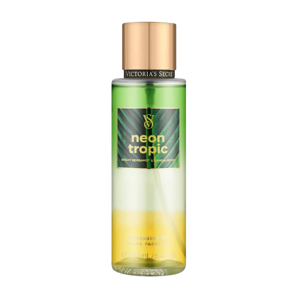 Victoria'S Secret Neon Tropic Body Mist In A 250Ml Bottle, Featuring Juicy Pineapple, Tropical Floral, And Warm Amber Notes For An Exotic Fragrance.