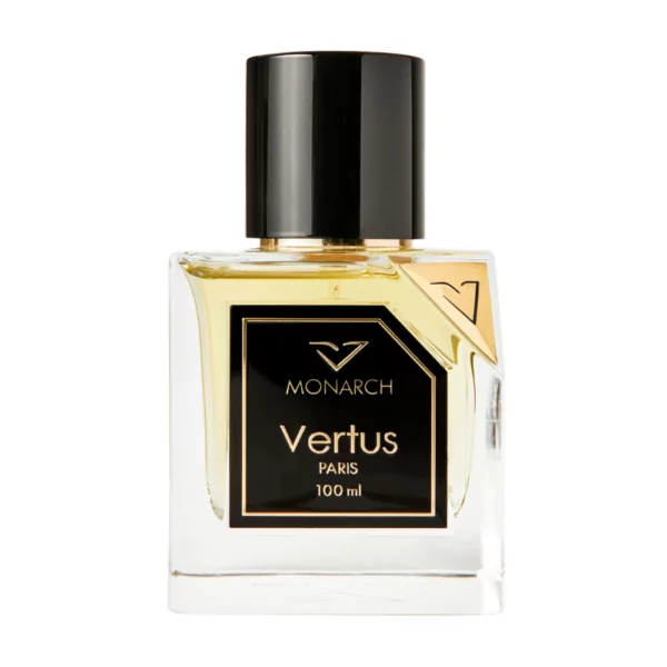 Vertus Monarch EDP Unisex 100ml bottle against a regal background, highlighting pepper and jasmine notes.