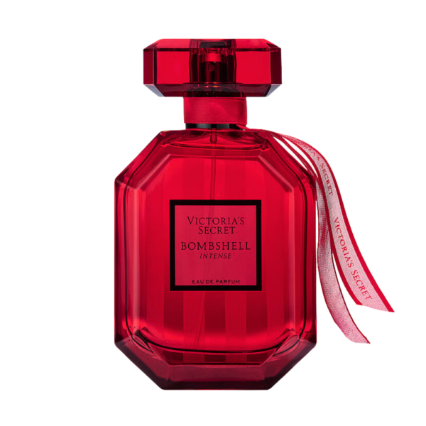 Victoria's Secret Bombshell Intense Eau de Parfum in a 100ml bottle, featuring notes of cherry, red peony, and vanilla for a bold, luxurious scent.