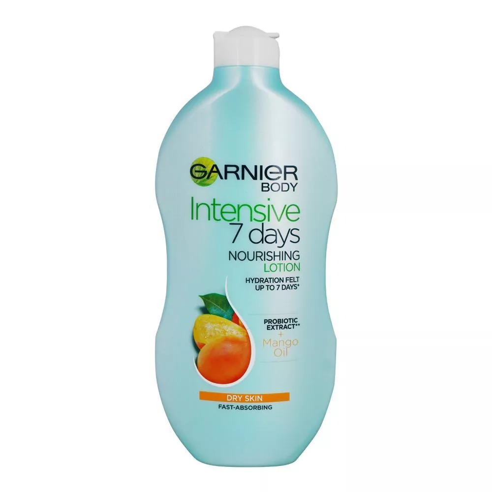 Garnier Intensive 7 Days Mango Body Lotion 400Ml With Mango Oil And Probiotics For Deep Hydration And Nourishment, Ideal For Dry Skin.