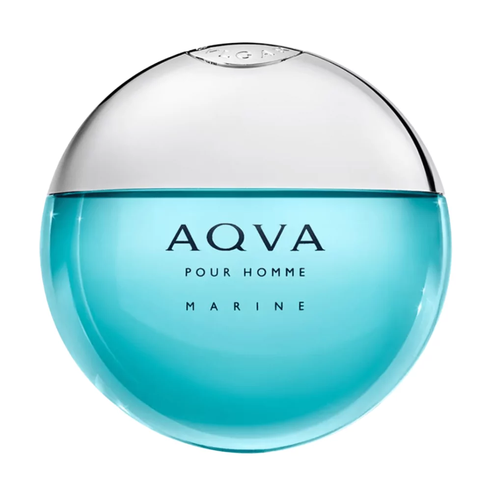 Bvlgari Aqva Marine Edt 100Ml Bottle Displayed On A Beach, Capturing The Essence Of Sea Notes And Citrus Freshness.