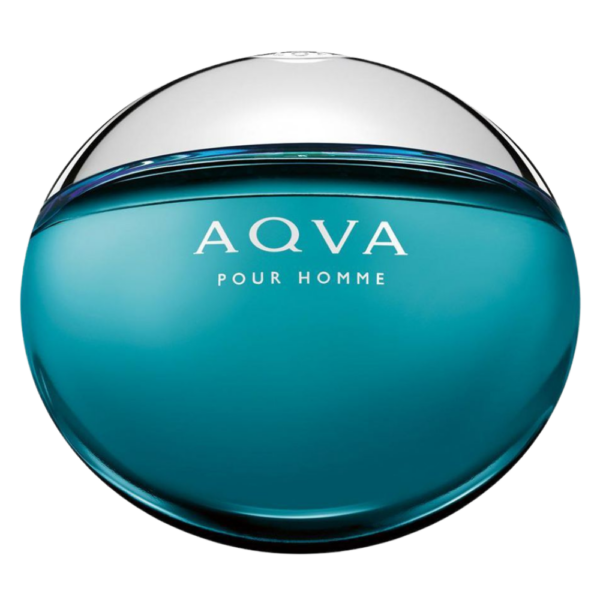 Bvlgari Aqva Pour Homme EDT 100ml bottle against a serene oceanic backdrop, highlighting seaweed and citrus notes.