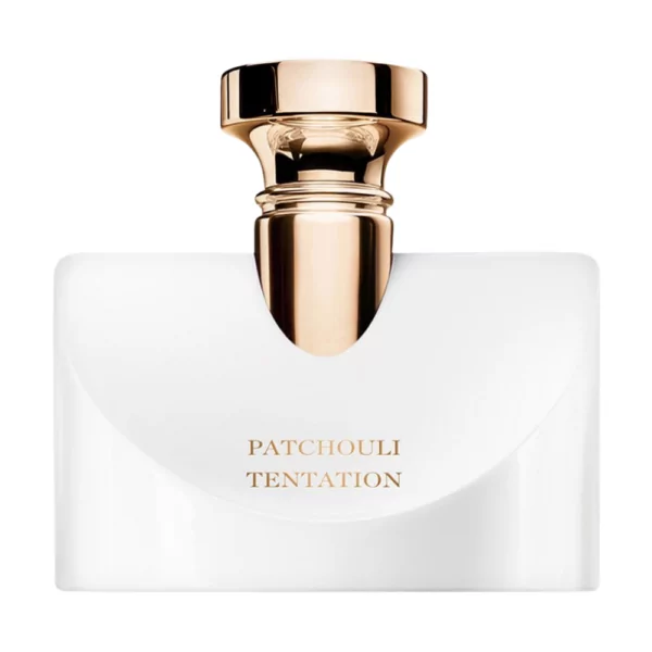 Bvlgari Splendida Patchouli Tentation EDP 100ml bottle displayed against a floral backdrop, highlighting patchouli and orris notes.