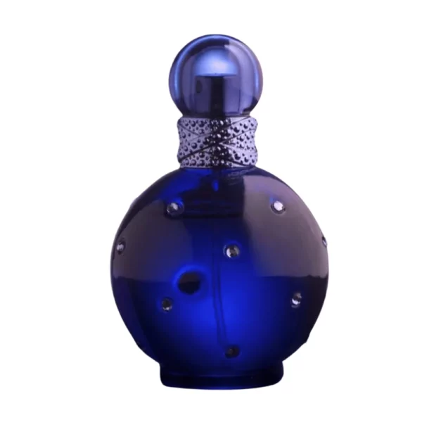 Britney Spears Midnight Fantasy EDP 100ml bottle with a dreamy, starry background, emphasizing cherry and orchid notes.