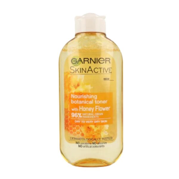 Garnier Nourishing Botanical Toner Honey Flower 200ml hydrates and soothes skin with 96% natural ingredients, leaving it soft and refreshed.