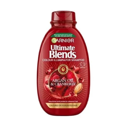 Garnier Argan Oil Shampoo 400ml for colored hair, infused with argan and cranberry oils for color protection and shine.