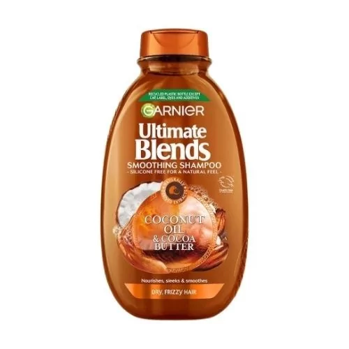 Garnier Cocoa Butter & Coconut Oil Shampoo 400ml for frizzy hair, smooths and nourishes with cocoa butter and coconut oil.