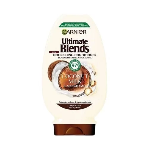 Garnier Coconut Milk Conditioner 400ml for dry hair, enriched with coconut milk and macadamia oil to hydrate and smooth.