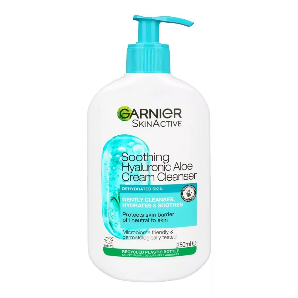 Garnier Hyaluronic Aloe Soothing Cream Cleanser 250Ml With Hyaluronic Acid And Aloe Vera, Hydrates, Soothes, And Cleanses Dehydrated And Sensitive Skin.