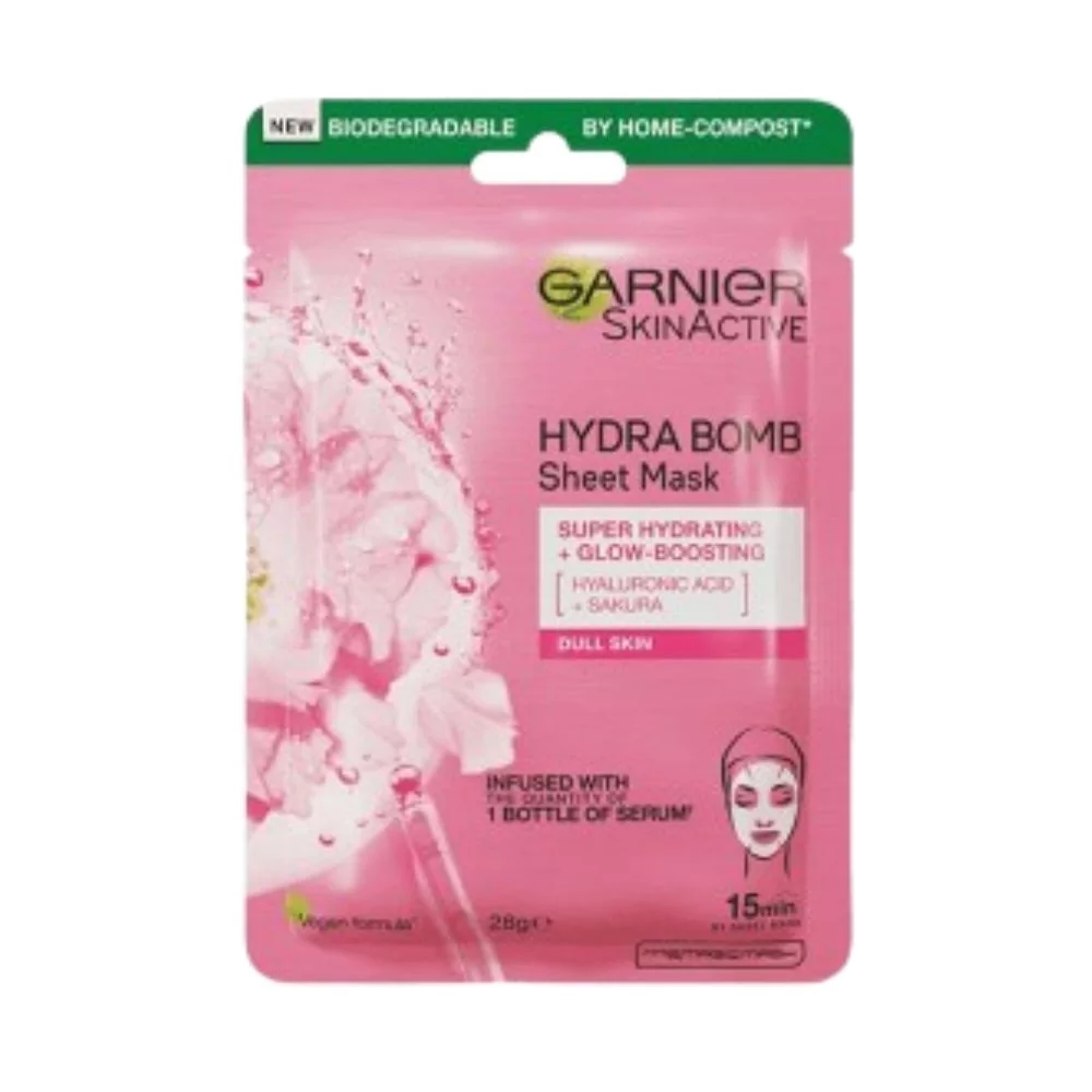 Garnier Glow Boosting Face Mask 32G With Sakura Extract And Hyaluronic Acid To Hydrate, Revitalize Dull Skin, And Restore A Glowing Complexion.