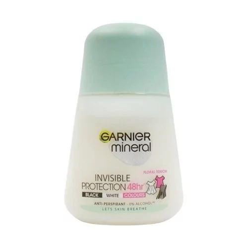 Garnier Mineral Invisible Roll-On Deodorant 50ml offering 48-hour sweat and odor protection with no stains.