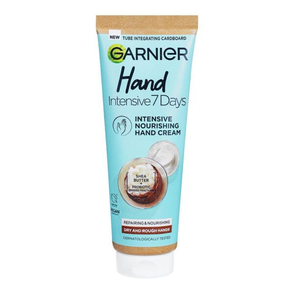 Garnier Shea Butter Hand Cream 75ml, enriched with sustainably sourced shea butter, deeply hydrates and soothes dry, chapped hands.