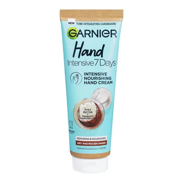 Garnier Shea Butter Hand Cream 75ml, enriched with sustainably sourced shea butter, deeply hydrates and soothes dry, chapped hands.