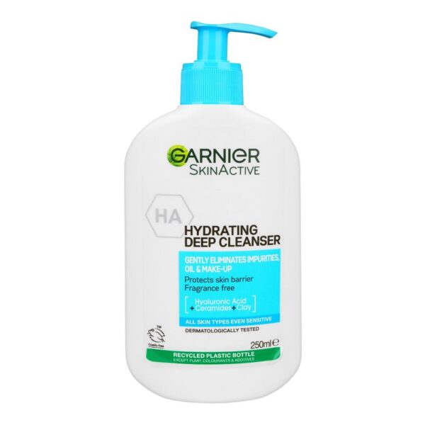 Garnier Pure Active Hydrating Hyaluronic Acid Deep Cleanser 250ml, deeply cleanses, hydrates, and purifies pores for smooth, radiant skin.